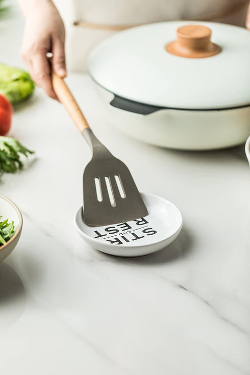 Spoon Rest for Kitchen Counter, 5 Inches Cooking Ladle Spatula Spoon Holder for Stove Top Utensil Rest for Countertop Deep Tray Black and White fo...