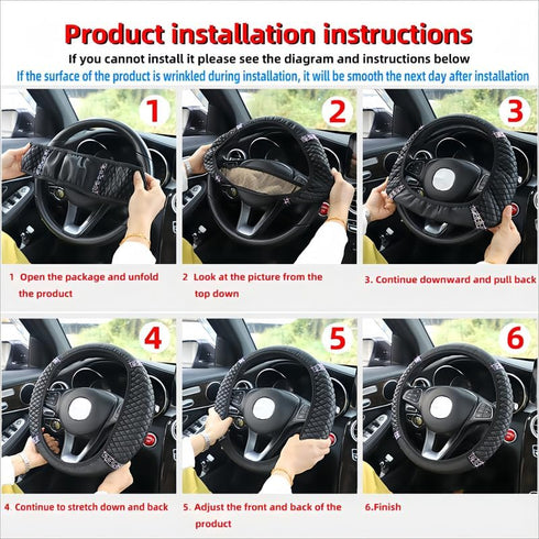 Bling Soft Leather Steering Wheel Cover, Rhinestone Auto Elastic 15 Inch Steering Wheel Protector, Sparkly Crystal Diamond for Women Girls, Car Ac...