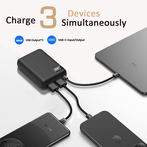 Small Power Bank 10000mAh Battery Packs for Heated Vest/Jacket 5V/2.4A Quick Charge USB C in & Out Portable Charger for iPhone 16 15 14 Android iP...
