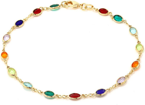 Gem Stone King 10 Inch Multi-Color Crystal and Gold Plated Brass Anklet Bracelet for Women...