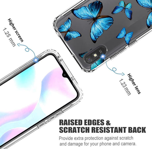 Case for Redmi 9A M2006C3LG/Redmi 9i M2006C3LII Case with Tempered-Glass Screen Protector, Clear Butterfly Pattern Full Body Protective Phone Cove...