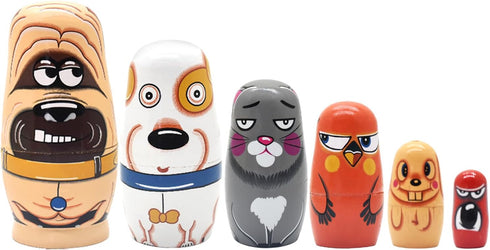 SkiBeaut Russian Nesting Dolls 6PCS Handmade Wooden Nesting Doll Cute Dogs Pets Pattern Stacking Toy for Kids...
