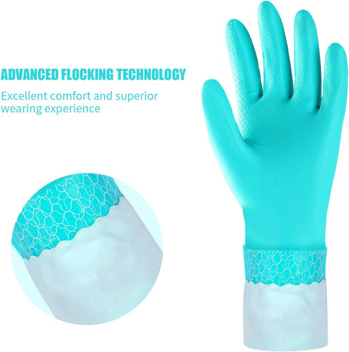 Reusable Long Sleeve Dishwashing Cleaning Gloves with Latex Free,Cotton Lining,Kitchen Gloves 2 Pairs,Purple+Blue M...