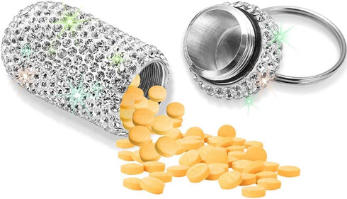 Portable Pill Case Pill Container Waterproof Pill Holder with Keychain Bling Pill Box Medicine Dispenser Bottle Storage for Outdoor Camping Travel...