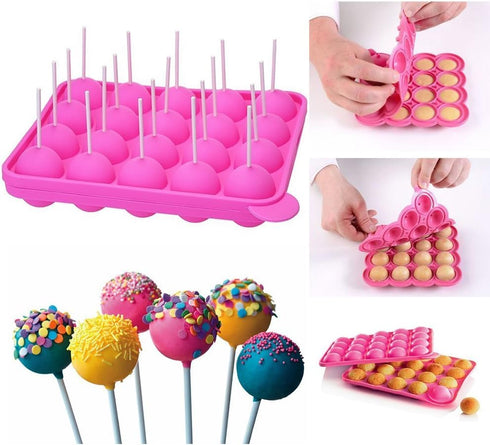 CCINEE 20 Cavity Silicone Cake Pop Mold with 30 pcs of Clear Cellophane Treat Bags 20 pcs Lollipop Sticks and 30 pcs Twist Ties in 6 Colors for Ca...