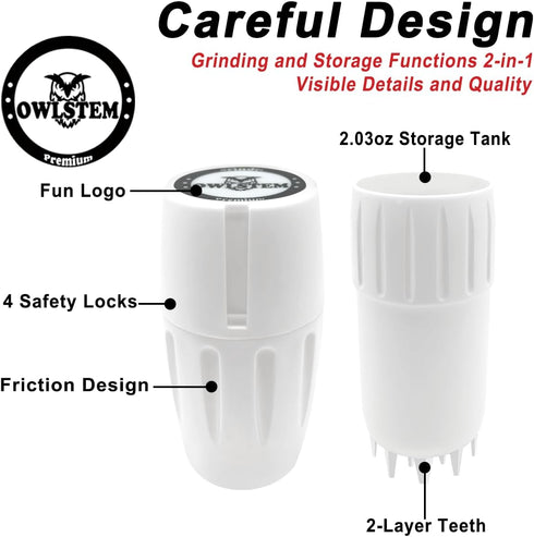 Grinder, 2-in-1 Grinding & Storage Design-Suitable for Home, Outdoor & Kitchen Use (White)...