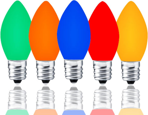 25 Pack C7 Multicolor LED Replaceable Bulbs – Dimmable Multicolor LED Christmas Lights Bulbs, 0.72W Indoor Outdoor Bulbs, Night Light, C7/E12, IP:...