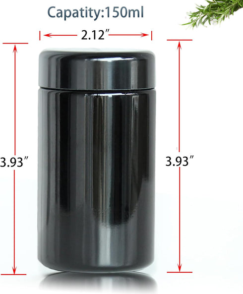 Black Glass Airtight Storage Container Jar 150ml with UV Protection for Spice Coffee...
