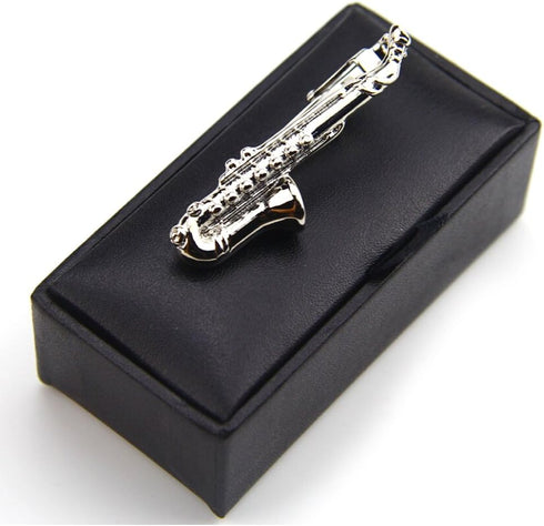 Saxophone Tie Clips Sax Tie Bar Tacks Mens Silver Golden Tone Music instrument Tie Clasps Musician Gifts...