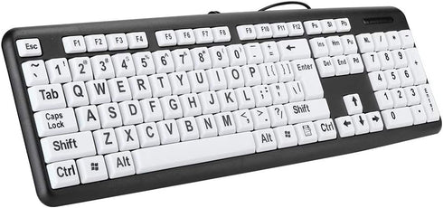 Luqeeg Large Print Computer Keyboard, USB Wired Keyboard, Standard 104 Keys Black White High Contrast Keyboard with White Large Print Keys, Low Vi...