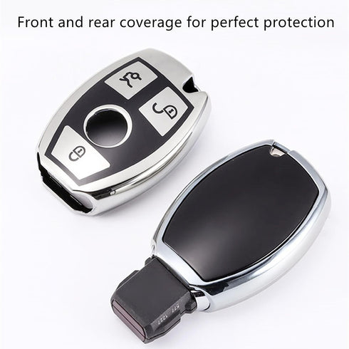 Creativity Advanced soft TPU Key Cover Suitable For Mercedes benz CLS CLA CLK G GL R SLK AMG A B C CL S SL M ML class smart key (Silver Set + Pink...