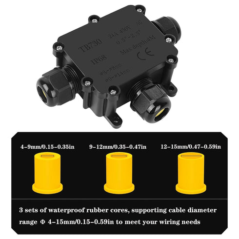 FDG Outdoor Waterproof IP68 Junction Box, 3-Way Plug Wire External Electrical Junction Box, Cable Connector Wire Diameter 4-14mm (2PCS)...