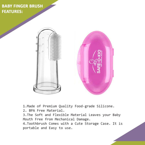 Silicone Finger/Mouth Toothbrush with Case Set, Infant Training Soft Teeth Brush, Oral Cleaning Massager - Pink...