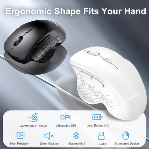 Bluetooth Mouse, Wireless Mouse, Ergonomic Mouse, 2.4GHz with USB Receiver, 1600 DPI Optical Tracking, Quiet Clicks, Computer Mouse for Laptop, PC...