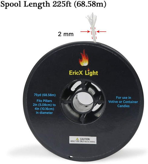 EricX Light Zinc Core Candle Wick 225ft Spool Specialize for Votive or Container Candle Making,Large...