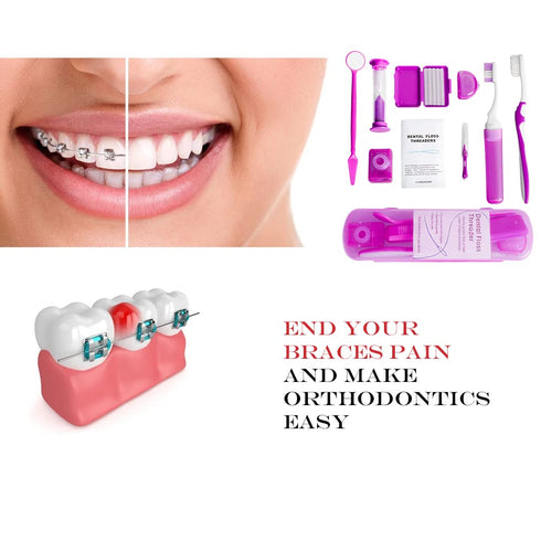 Portable Orthodontic Oral Care Kit - 2Pack - Travel Kit for Patients, Interdental Brushing Wax Floss Toothbrush Cleaning(Purple & Orange)...