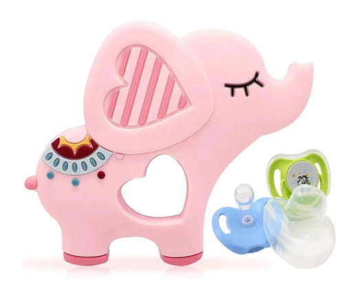 Soft Pink Elephant Teether Toy for Babies 0-6/6-12 Months Silicone Chew Teething Toy,2pcs Baby Pacifier for Gift...