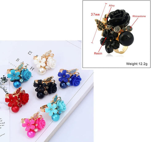 CZ Rose Flower Wedding Ring for Women Statement Engagement Round Rhinstone Crystal Aryclic Daisy Plumeria Adjustable Open Wrap Finger Rings Comfor...