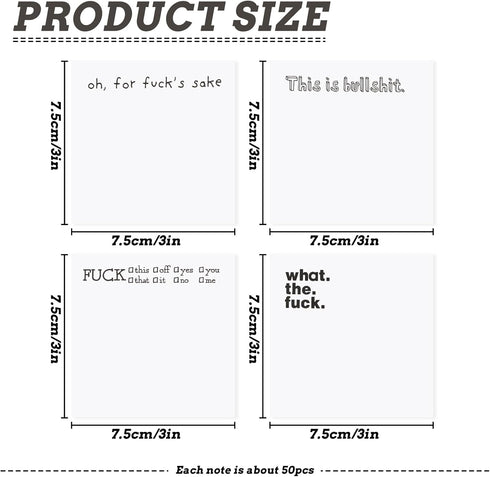 4 Pieces Funny Sticky Notes for Adults, F*ck Sticky Note, Oh, for Fu*k's Sake Novelty Memo Pads, This is Bullshit, Rude Notes Office Supplies, Spo...