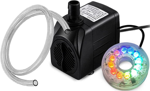 PULACO 10Watt 160GPH Submersible Fountain Pump with Automatic Color Changing LED Light and flow regulator for Water Feature, Outdoor Pond, Aquariu...