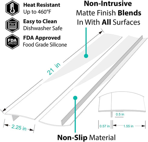 Stove Gap Covers, 2PACK Kitchen Silicone Oven Gap Filler - 21 Inches Countertop Strips Guard, Easy to Clean (White)...