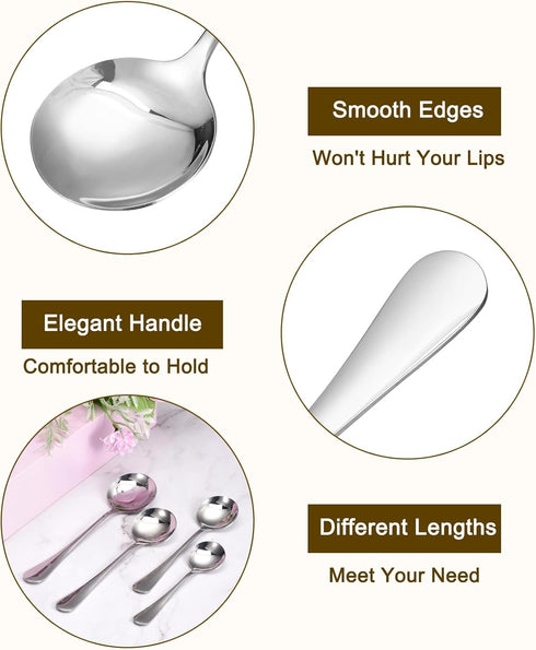 uxcell 6Pcs Stainless Steel Soup Spoon 5.1 Inch Tea Spoons Round Dinner Spoons Dessert Spoon for Dinner Bouillon Coffee Soup, Silver...