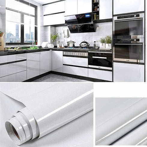 15.8"X78.7" Glossy Self-Adhesive Removable Wallpaper - White Vinyl Contact Paper for Countertops, Cabinets, Furniture...