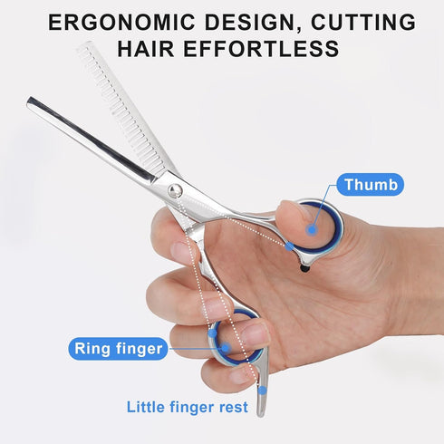 Hair Cutting Scissors and Thinning Shears, 6.5in Professional Stainless Steel Barber Scissors with Sharp Blades, Ergonomic Hairdressing Scissors f...