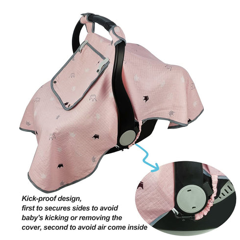 ICOPUCA Car seat Covers for Babies, Muslin carseat Cover Girls, carseat Canopy with Window, Light Weight, fit Summer/Autumn/Spring, Pink Crown, Pe...