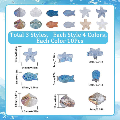 SUNNYCLUE 1 Box 120Pcs Ocean Beads Electroplate Glass Fish Beads Sea Shell Beads Summer Hawaii Sea Animal Beads Glass Starfish Bead Seashell Beads...