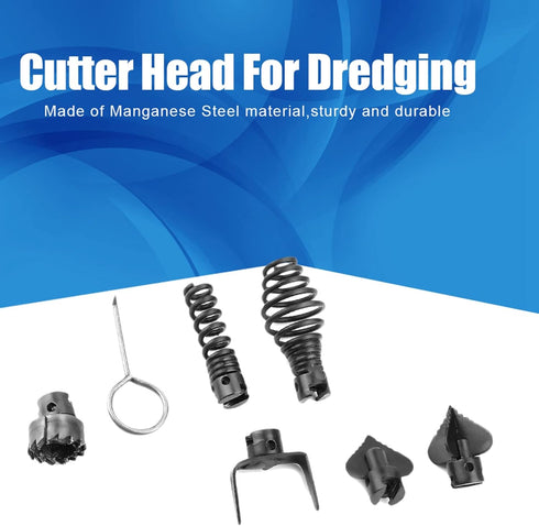 7Pcs Drain Cleaner Combination Cutter Head Set, 16mm Manganese Steel Blades For Pipeline Dredging Cleaning Machine, 6 Cutter Heads 1 Key...