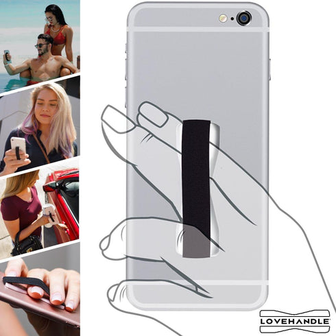 LOVEHANDLE Universal Phone Grip for Most Smartphones, Mini Tablets and Cases, Black Elastic Strap with White Base, LH-01White...
