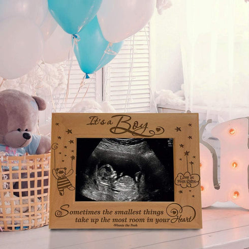 KATE POSH Baby Engraved Wood Picture Frame - Sometimes The Smallest Things take up The Most Room in Your Heart - Winnie The Pooh Sonogram Picture ...