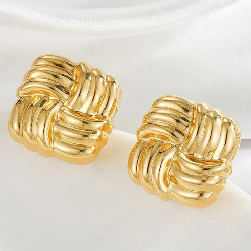 Gold Statement Earrings for Women?Gold Chunky Hollow Square Geometric Textured Trendy Vintage Stud Earrings...