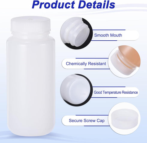 PATIKIL 5 Pcs 250ml Reagent Bottles, PE Wide Mouth Round Graduated Bottles with Screw Cap for Lab Water Reagent Liquids Solid Sample Storage Seal,...