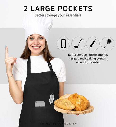 Syntus 2 Pack Adjustable Bib Apron Thicker Version Waterdrop Resistant with 2 Pockets Cooking Kitchen Aprons for Women Men Chef, Black...