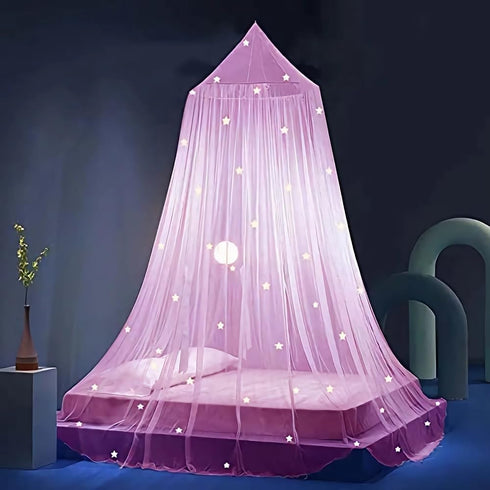 Eimilaly Stars Bed Canopy Glow in The Dark, Bed Canopy for Girls Mosquito Net, Princess Canopy for Girls Bed Room Decor, Pink...