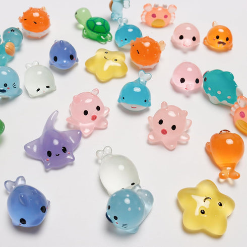 Exasinine 28 Pcs Glowing Marine Animal Figurines Mini Turtle Resin Starfish Aquarium Fish Tank Undersea Animal Landscaping Miniature Fairy Garden ...