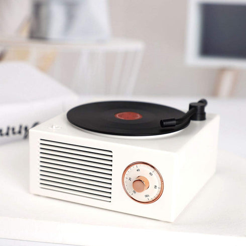 Old Fashioned Classic Style Bluetooth Speaker Cute White Look Creative Vinyl Record Player Gift for Girls Bass Enhancement Loud Volume Black Glue ...