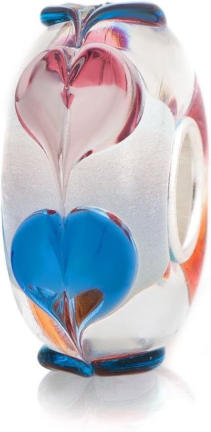 CharmSStory Sterling Silver Colorful Heart Love Glass Bead Charms European Style Charm For Bracelets...