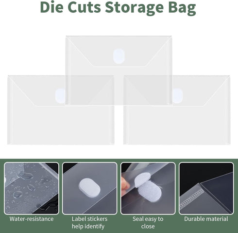 12 Pack Clear Die & Stamp Storage Bag Transparent Plastic Folders for Cutting Dies Stencil Embossing Crafts for DIY Scrapbooking Paper Card Craft ...