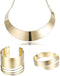 HANPABUM Women Gold Tone Choker Necklace and Cuff Bangle Bracelet Jewelry Set Exaggerated Punk Style (A:Gold Tone)...