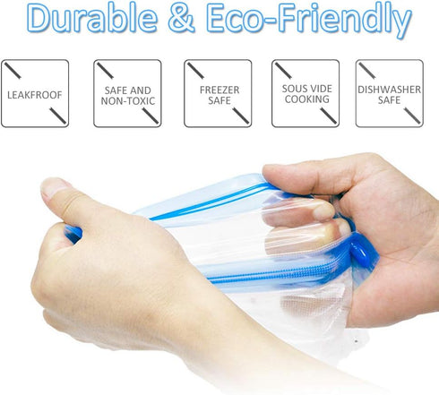 Reusable Vacuum Zipper Bags, 20 Sous Vide Bags for Anova and Joule Cookers, 3 Sizes Reusable Storage Bags with Double-layer Zippers for Food Saver...
