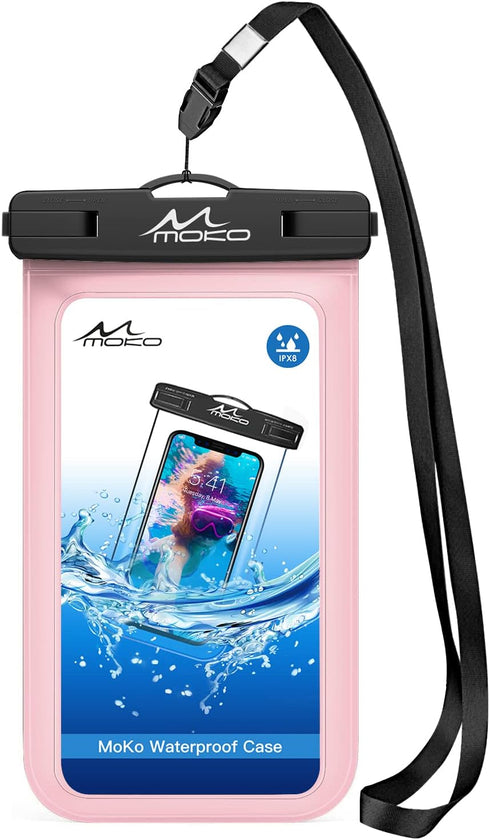 MoKo Waterproof Phone Pouch Holder, Underwater Cellphone Case Dry Bag with Lanyard Armband Compatible with iPhone 14 13 12 11 Pro Max X/Xr/Xs Max/...