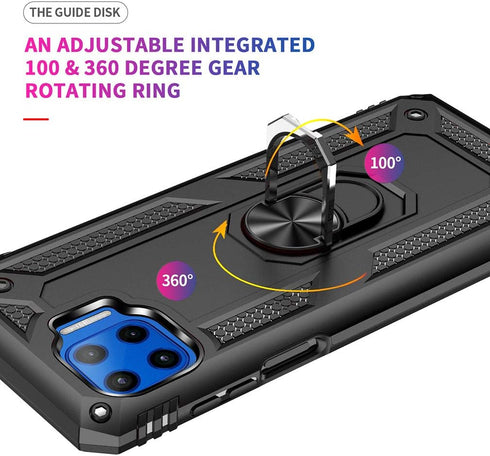 Motorola One 5G Cellular Phone Case, Hybrid Hard PC Soft TPU Shockproof Protective Case, Ring Car Mount Kickstand, Black...