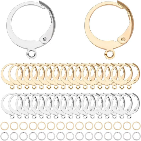 SUNNYCLUE 1 Box 180Pcs Real 18K Gold Plated Stainless Steel Earring Findings 80Pcs Round Leverback Earring Hooks Huggie Earring Wires 100Pcs Open ...