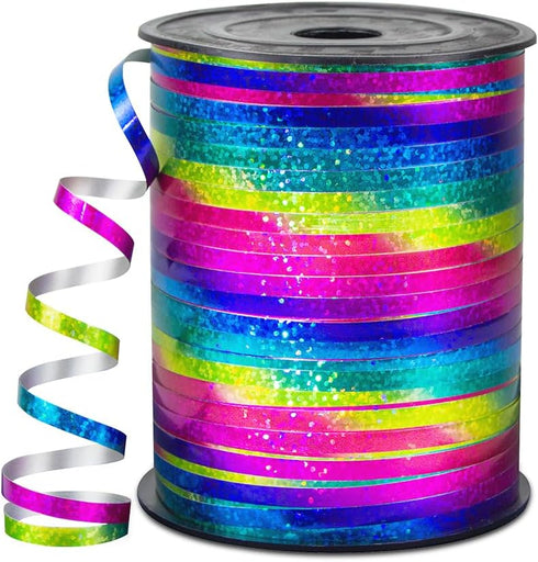 500 Yards 3/16" Rainbow Curling Ribbon, Shiny Balloon String for Gift Wrapping, Metallic Curly Ribbon 1 Roll Laser Balloon Ribbon for Birthday Wed...