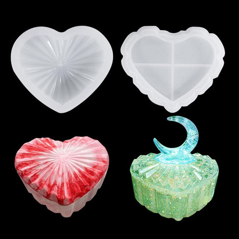 Zayookey Box Resin Molds, Storage Box Silicone Mold with Lid, Heart Shape Jewelry Box Epoxy Resin Casting Mould for DIY Trinket Candy Containers C...