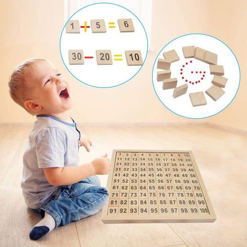 Wooden Toys Hundred Board Montessori 1-100 Consecutive Numbers Early Childhood Toys Digital Board for Kids with Storage Bag...