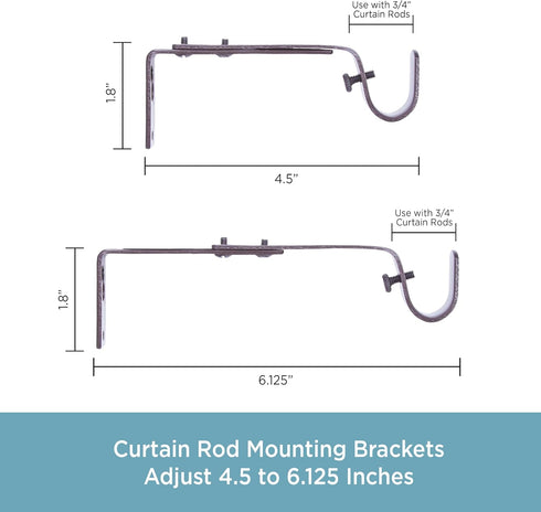 Kenney Adjustable Curtain Rod Brackets, Mocha (2-Pack)...